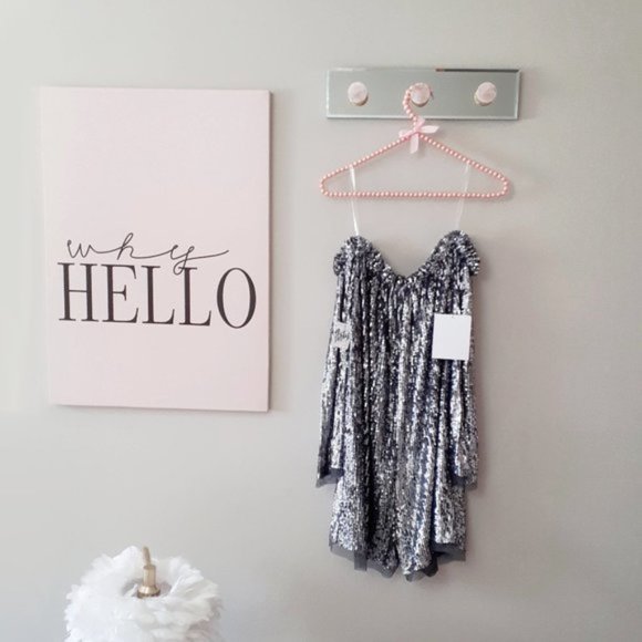 NWT Free People charcoal grey sequin & tulle romper - Picture 6 of 8